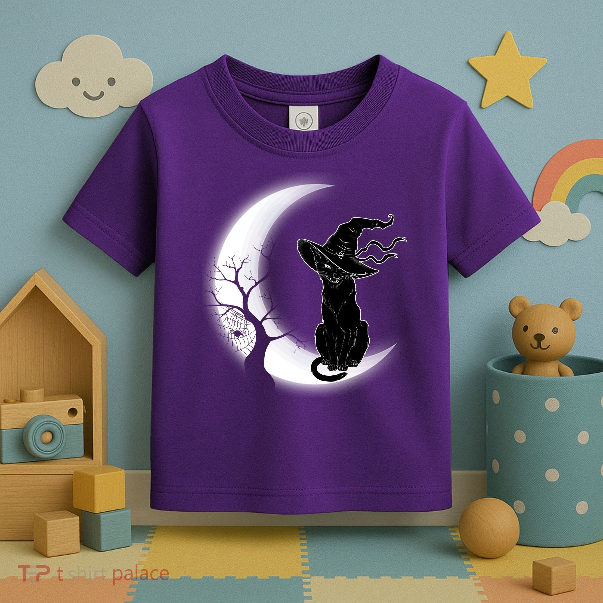 Witch Cat Moon Halloween Toddler T-Shirt