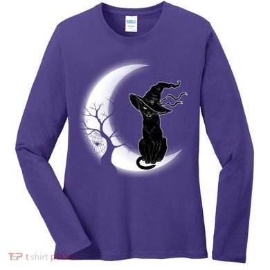 Witch Cat Moon Halloween Women's Long Sleeve Shirt