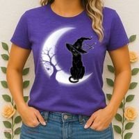 Witch Cat Moon Halloween Women's T-Shirt thumb 2