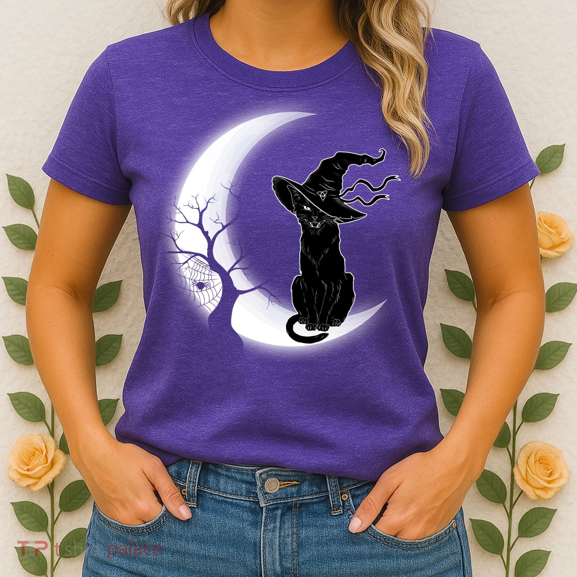 Witch Cat Moon Halloween Women's T-Shirt