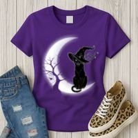 Witch Cat Moon Halloween Women's T-Shirt thumb 3