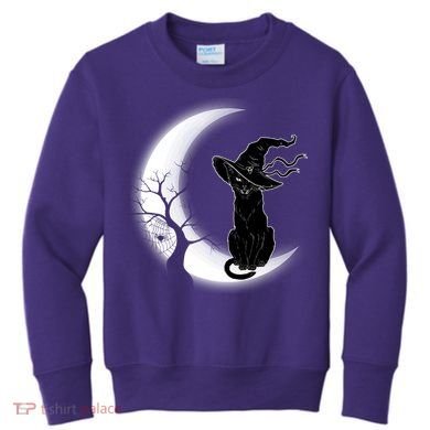 Witch Cat Moon Halloween Kids Sweatshirt