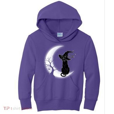 Witch Cat Moon Halloween Kids Hoodie
