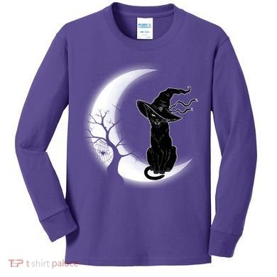 Witch Cat Moon Halloween Kids Long Sleeve Shirt