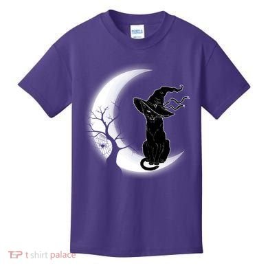 Witch Cat Moon Halloween Kids T-Shirt