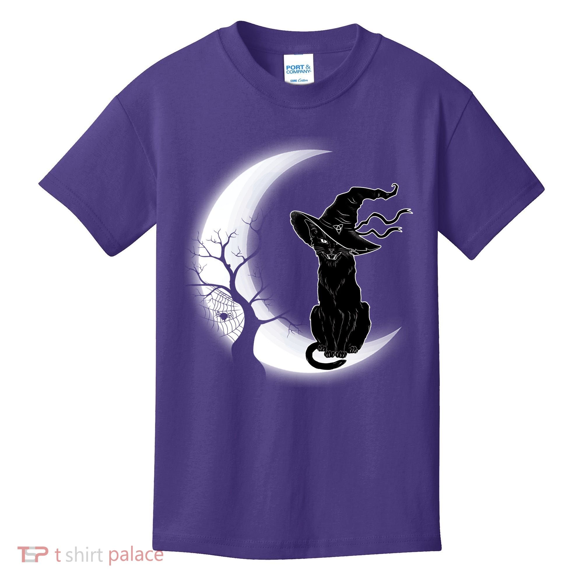 Witch Cat Moon Halloween Kids T-Shirt