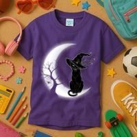 Witch Cat Moon Halloween Kids T-Shirt thumb 3