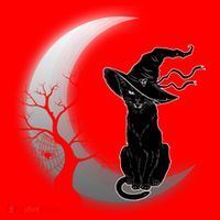 Witch Cat Moon Halloween Santa Hat thumb 1