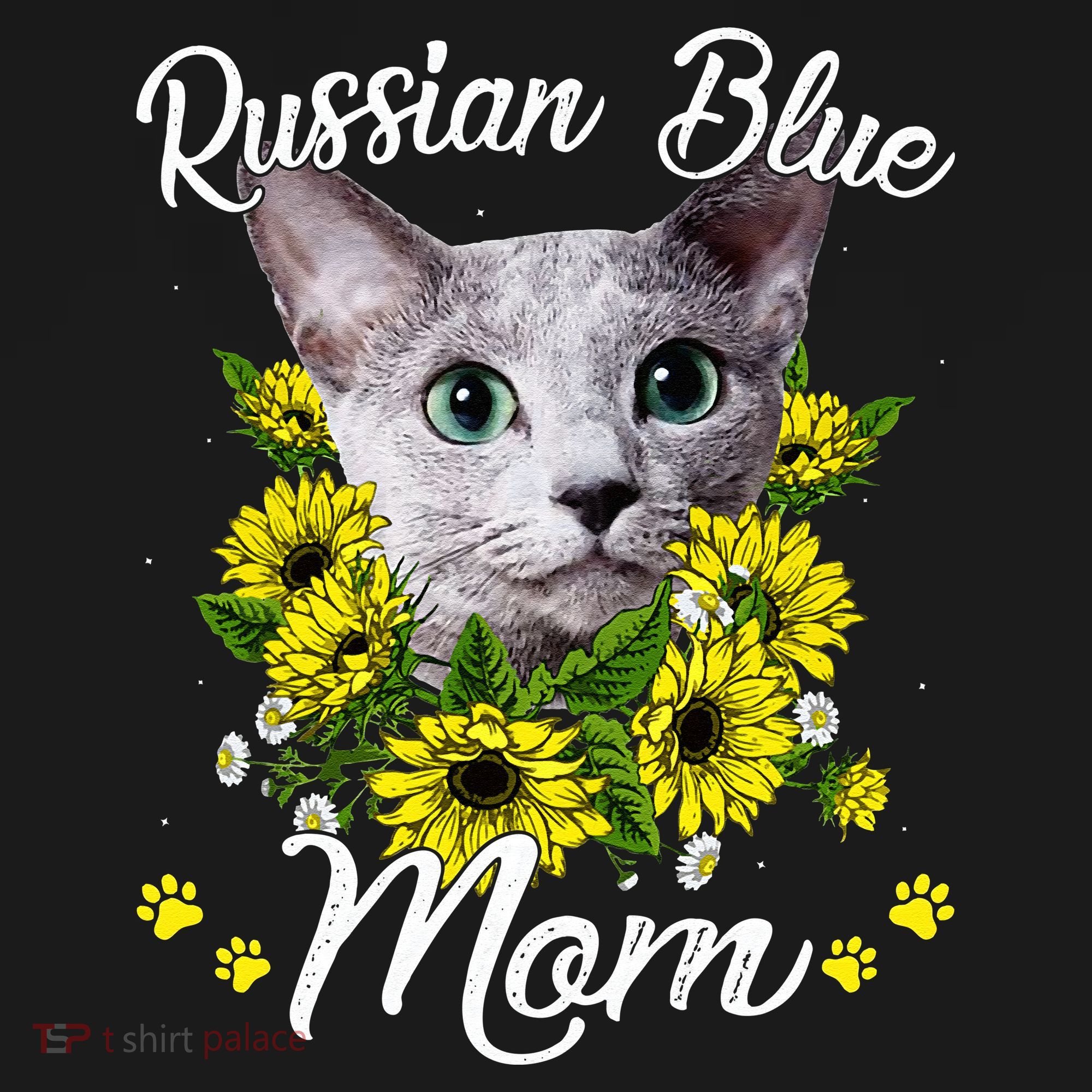 Womens Cat Mom Mother's Day Kitten Sunflower Russian Blue Mom Women's Hoodie