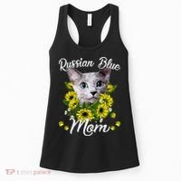 Womens Cat Mom Mother's Day Kitten Sunflower Russian Blue Mom Women's Tank Top thumb 0