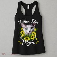 Womens Cat Mom Mother's Day Kitten Sunflower Russian Blue Mom Women's Tank Top thumb 3