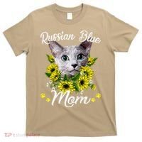 Womens Cat Mom Mother's Day Kitten Sunflower Russian Blue Mom T-Shirt thumb 0