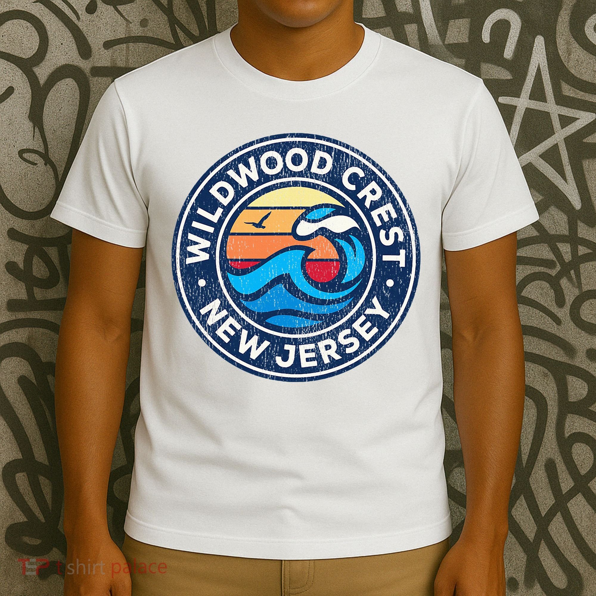 Wildwood Crest New Jersey Nj Vintage Nautical Waves T-Shirt