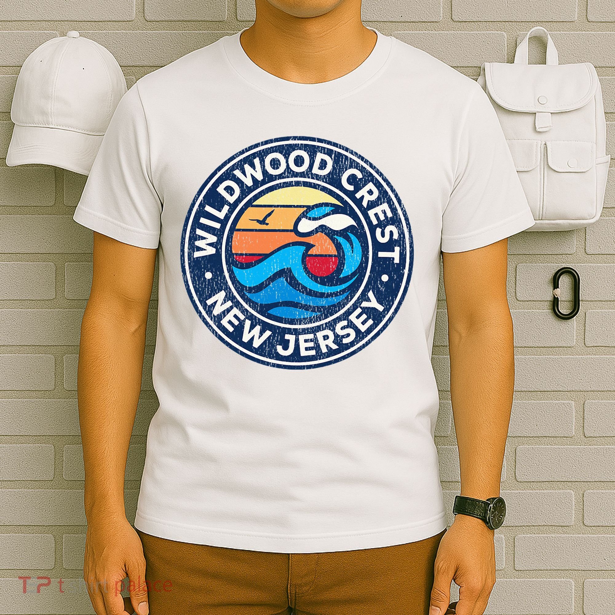 Wildwood Crest New Jersey Nj Vintage Nautical Waves T-Shirt