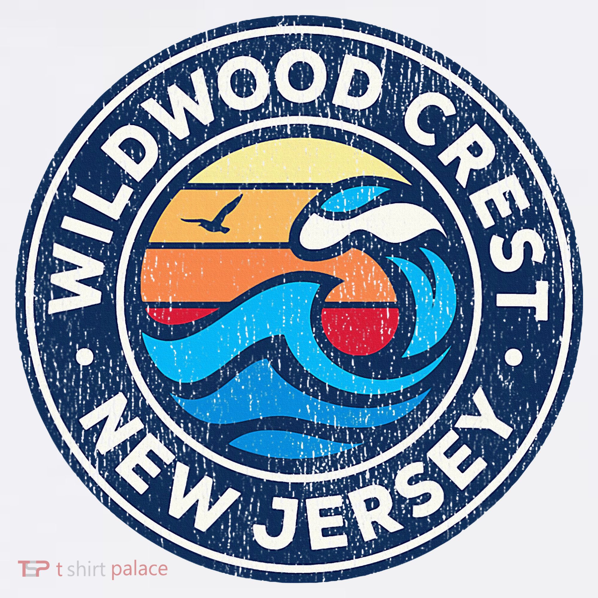 Wildwood Crest New Jersey Nj Vintage Nautical Waves T-Shirt
