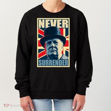 Winston Churchill Never Surrender British Flag Propaganda Women's Sweatshirt
