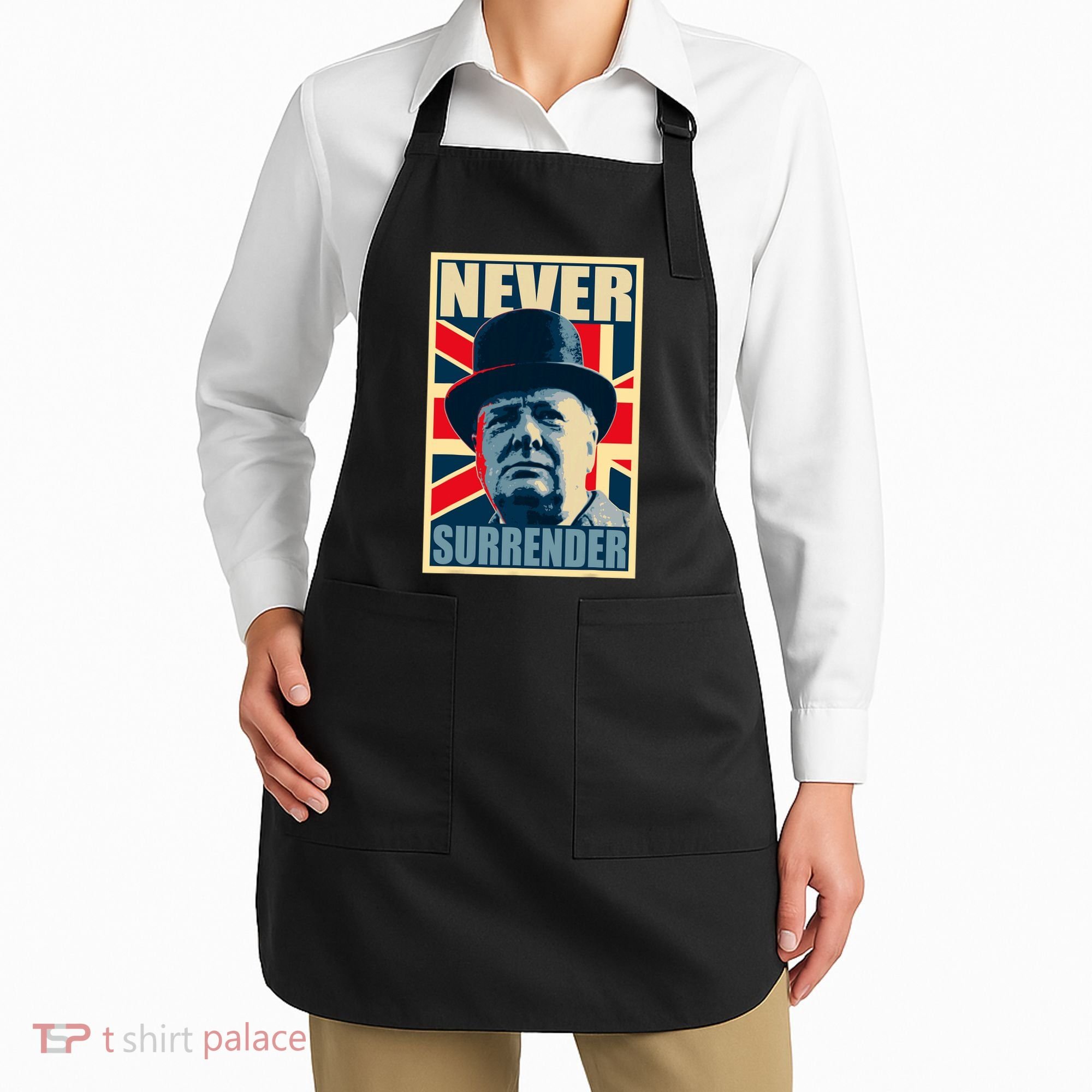 Winston Churchill Never Surrender British Flag Propaganda Apron