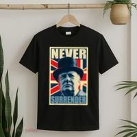 Winston Churchill Never Surrender British Flag Propaganda T-Shirt thumb 2