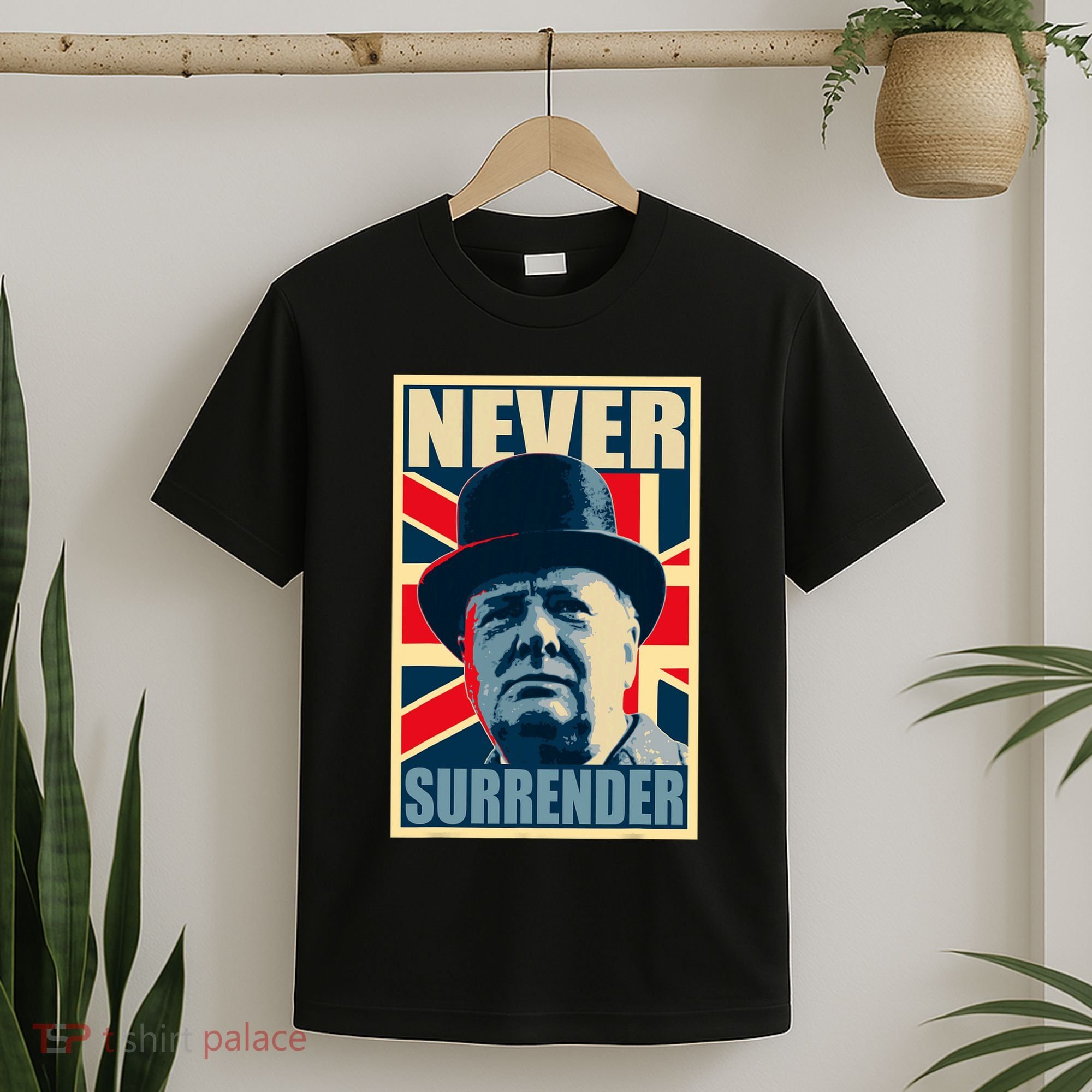 Winston Churchill Never Surrender British Flag Propaganda T-Shirt