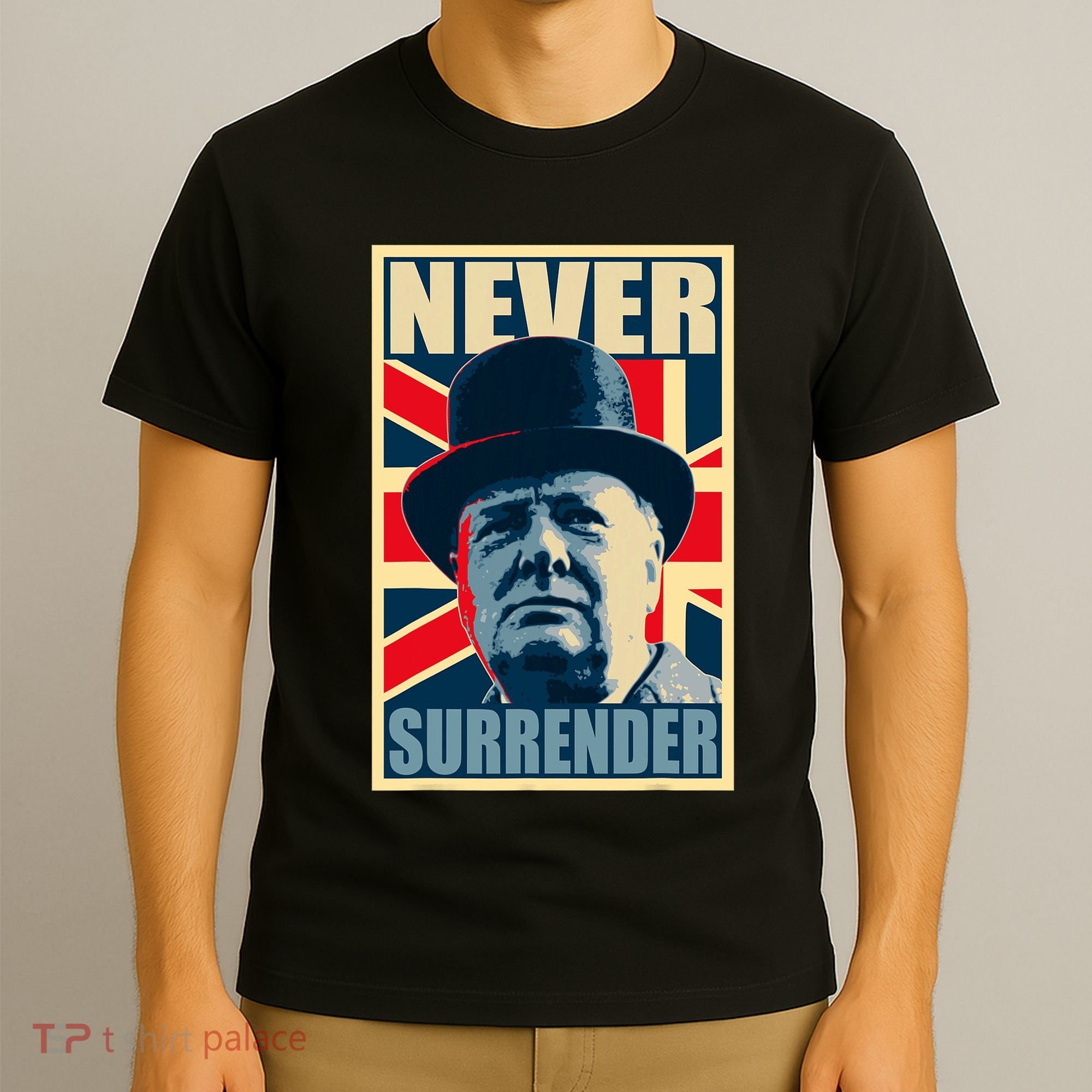 Winston Churchill Never Surrender British Flag Propaganda T-Shirt