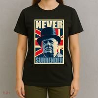 Winston Churchill Never Surrender British Flag Propaganda T-Shirt thumb 4