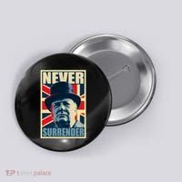 Winston Churchill Never Surrender British Flag Propaganda Button thumb 0