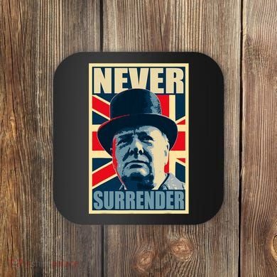 Winston Churchill Never Surrender British Flag Propaganda Coaster