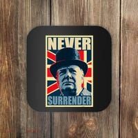 Winston Churchill Never Surrender British Flag Propaganda Coaster thumb 0