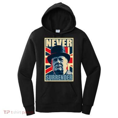 Winston Churchill Never Surrender British Flag Propaganda Women's Hoodie