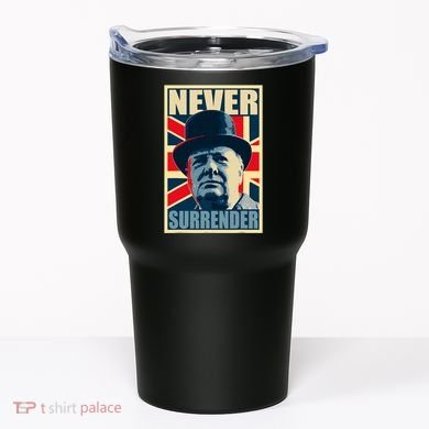 Winston Churchill Never Surrender British Flag Propaganda Tumbler