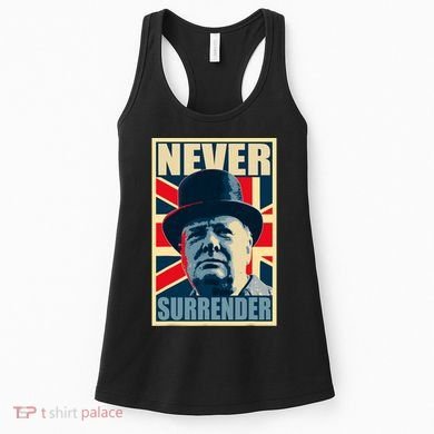 Winston Churchill Never Surrender British Flag Propaganda Women's Tank Top