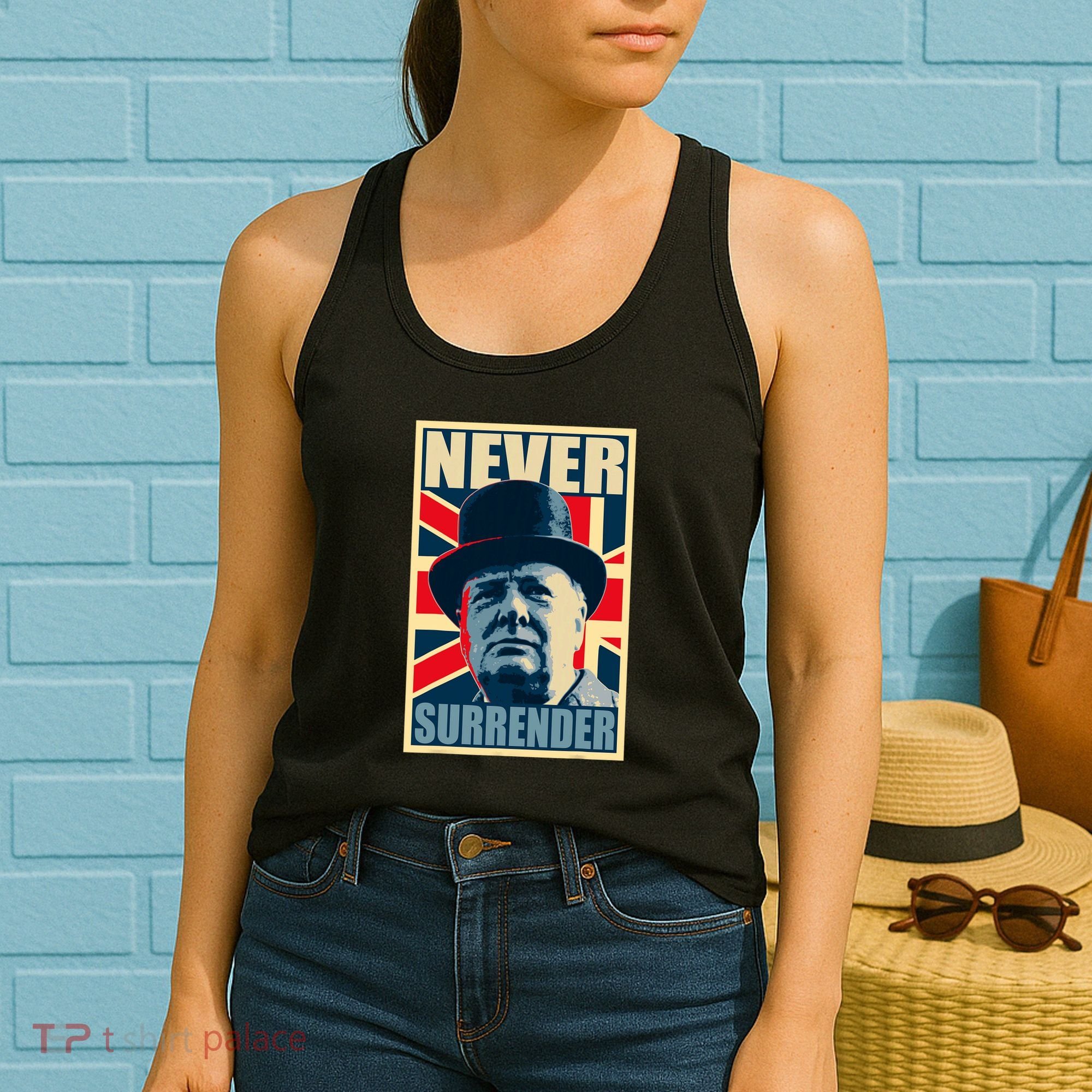 Winston Churchill Never Surrender British Flag Propaganda Women's Tank Top