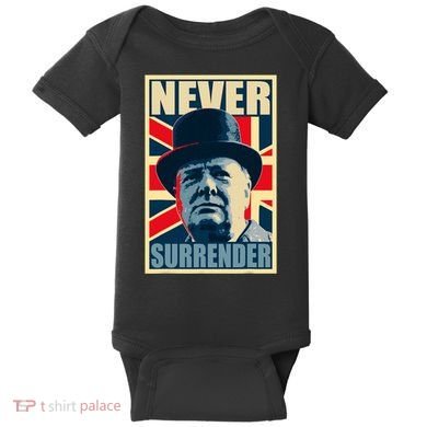 Winston Churchill Never Surrender British Flag Propaganda Baby Bodysuit