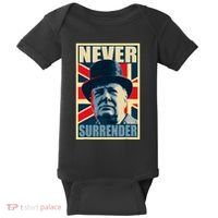 Winston Churchill Never Surrender British Flag Propaganda Baby Bodysuit thumb 0