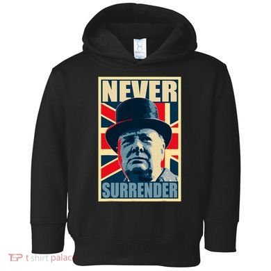 Winston Churchill Never Surrender British Flag Propaganda Toddler Hoodie