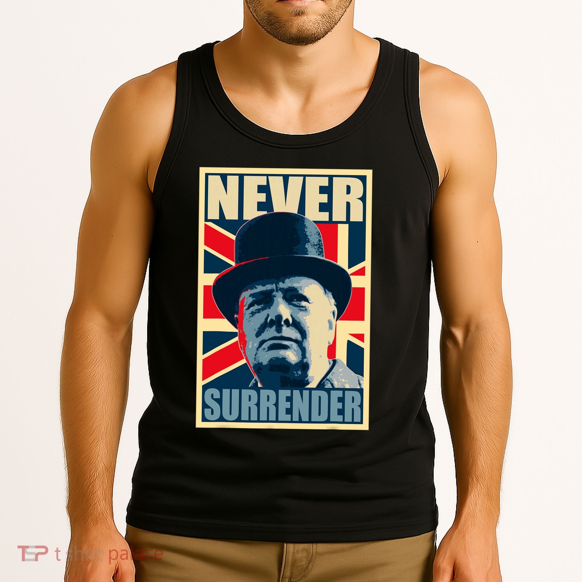 Winston Churchill Never Surrender British Flag Propaganda Tank Top