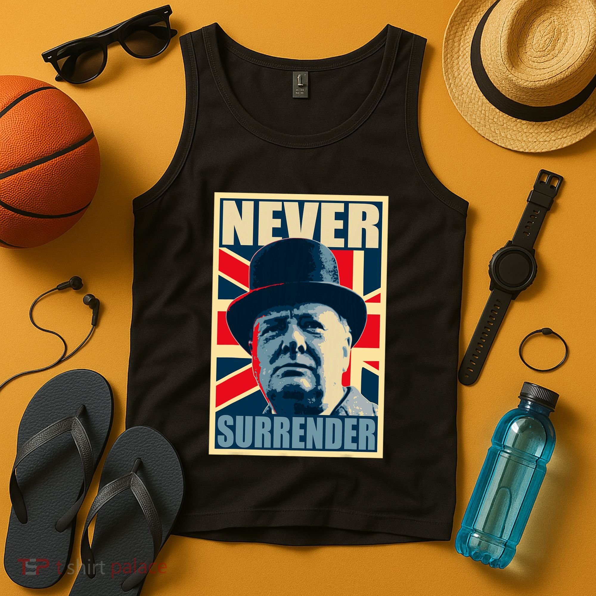 Winston Churchill Never Surrender British Flag Propaganda Tank Top
