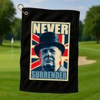 Winston Churchill Never Surrender British Flag Propaganda Golf Towel thumb 1