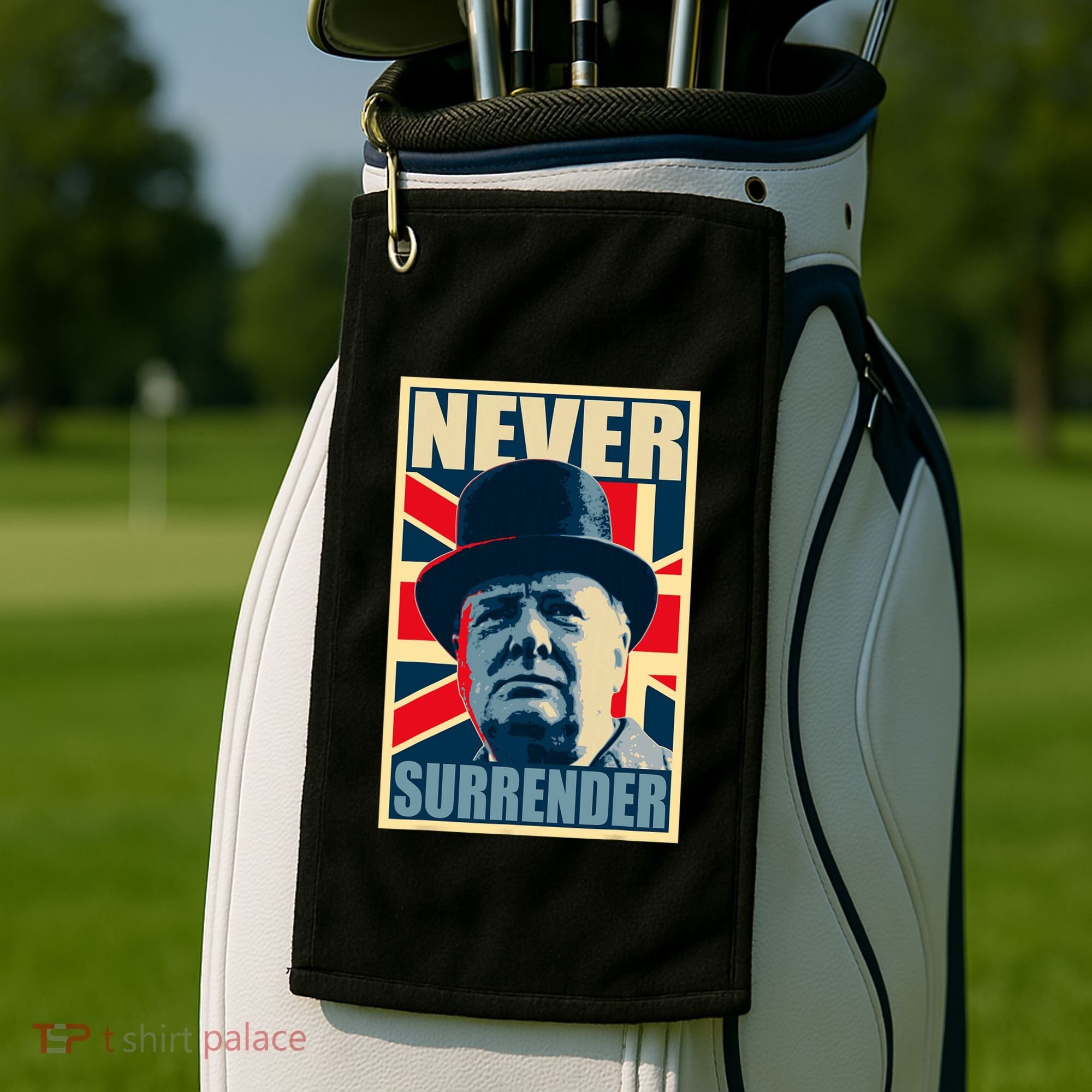 Winston Churchill Never Surrender British Flag Propaganda Golf Towel