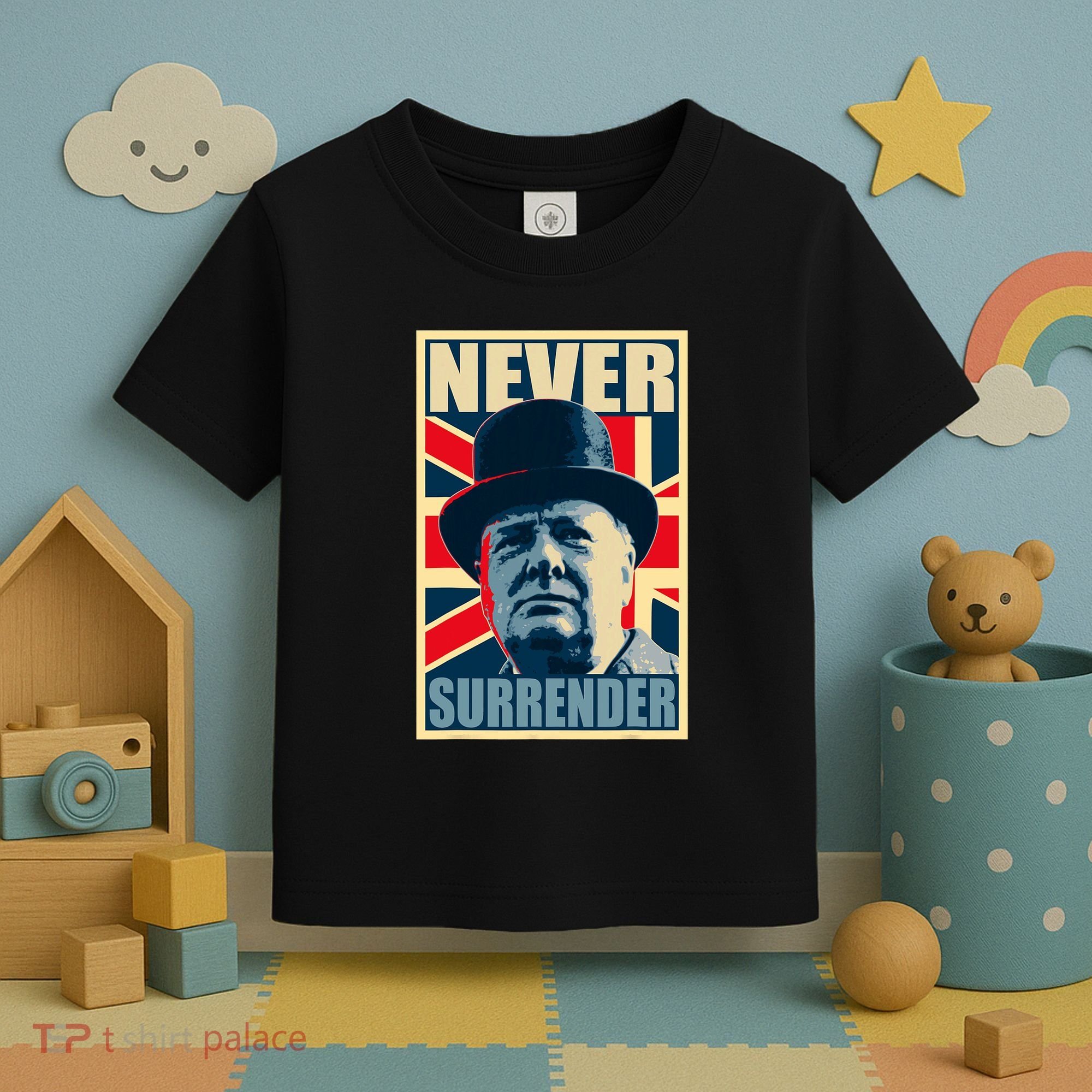 Winston Churchill Never Surrender British Flag Propaganda Toddler T-Shirt