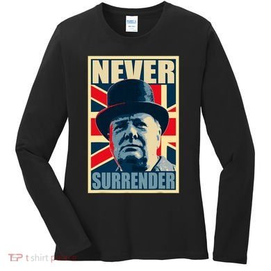 Winston Churchill Never Surrender British Flag Propaganda Women's Long Sleeve Shirt