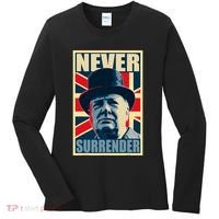 Winston Churchill Never Surrender British Flag Propaganda Women's Long Sleeve Shirt thumb 0