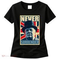 Winston Churchill Never Surrender British Flag Propaganda Women's T-Shirt thumb 0