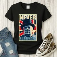 Winston Churchill Never Surrender British Flag Propaganda Women's T-Shirt thumb 3