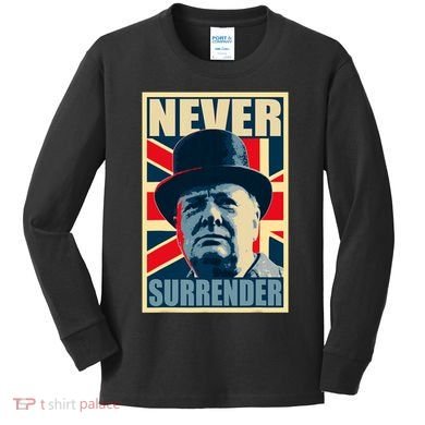 Winston Churchill Never Surrender British Flag Propaganda Kids Long Sleeve Shirt