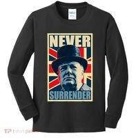 Winston Churchill Never Surrender British Flag Propaganda Kids Long Sleeve Shirt thumb 0