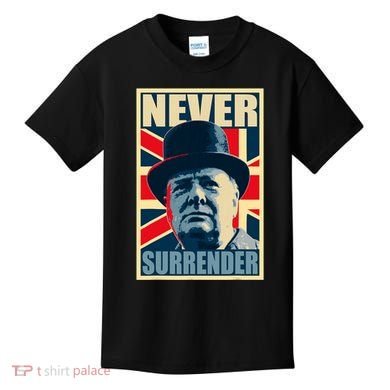 Winston Churchill Never Surrender British Flag Propaganda Kids T-Shirt