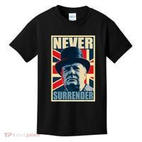 Winston Churchill Never Surrender British Flag Propaganda Kids T-Shirt thumb 0