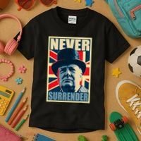 Winston Churchill Never Surrender British Flag Propaganda Kids T-Shirt thumb 3