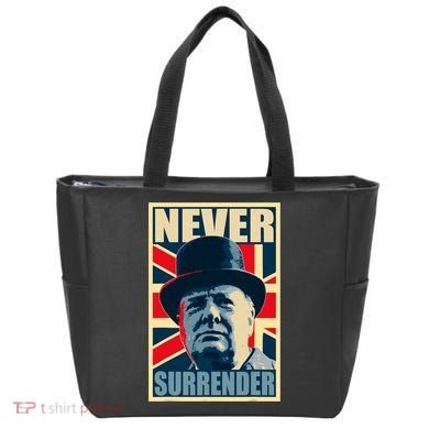 Winston Churchill Never Surrender British Flag Propaganda Tote Bag